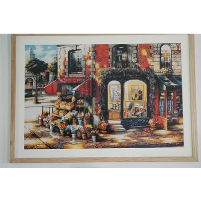 Image de Kit de broderie au point croix compté pour fleuriste, 14 points, 400 x 280 72 50 cm, coton grand style européen paysage rue