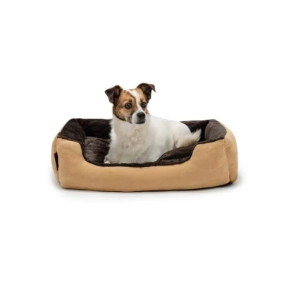 Image de lionto Lit pour Chien avec Coussin réversible et Base antidérapante, Douillet Animaux entrée Basse Chiens Chats de Tout âge, 60x48 cm, Marron/Beige