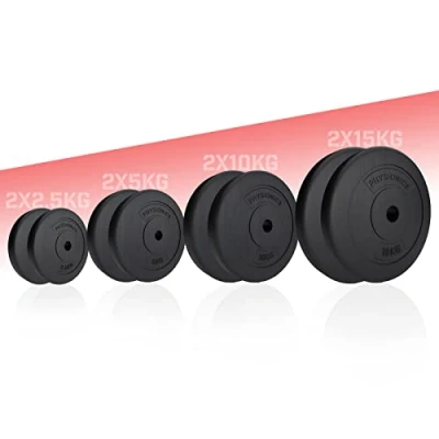 Image de Physionics® Disques de Poids Set 2 x 2,5/5 / 10/15 kg, Ø 31 mm, avec Revêtement en Plastique Plaques pour Haltères, Fitness, Musculation (2 5 kg)