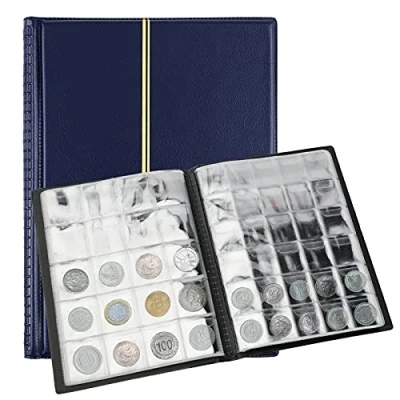 Image de SAVITA Album de Pièces Monnaie 250 Poches Livre Collection en Cuir 10 Pages Penny pour Collectionneurs (Bleu Profond)