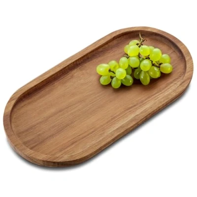 Image de com four® Plateau en Bois d&#039;acacia décoratif allongé de Service étagère Assiette pour collations, Fromage, saucisses (1 pièce Ovale)