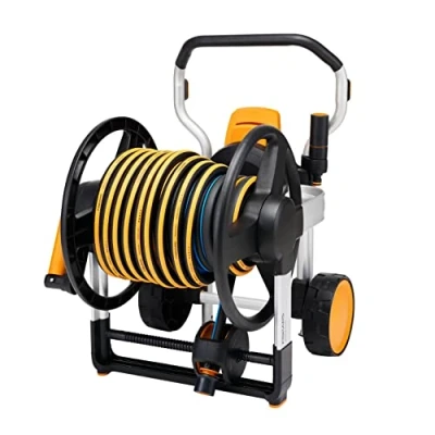 Image de Fiskars Dévidoir Manuel XL sur Roues, kit d&#039;Arrosage Tout en un, Enroulement Manuel, Portée totale de 21,5 m, Tuyau taille universelle (Ø 13 mm), Raccord Robinet universel, 1062256