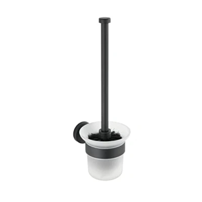 Image de WENKO Brosse WC Bosio ouverte inox noir Mat matériel de vissage pour le montage mural inclus