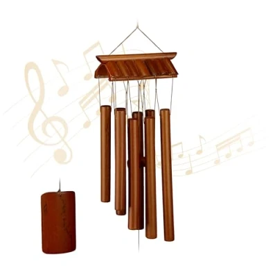 Image de Relaxdays Carillon à Vent en Bambou, rappelle Les Anciens Temples, H x L 62 15 cm, pour intérieur &amp; extérieur, Marron