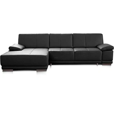 Image de CAVADORE Corianne Canapé D’Angle Convertible, en Cuir Véritable, Fonction Couchage Et Accoudoirs Réglables, 282 x 80 162 cm, Noir
