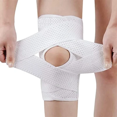 Image de ANAMPION Genouillère avec stabilisateurs latéraux XL, pour la douleur au genou déchirure du ménisque ACL MCL Récupération des blessures arthritiques réglable hommes et femme(Blanc)