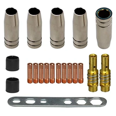 Image de WJMY MB15 15AK MIG MAG Embouts de Contact Buse Soudage Consomable Kit (10 x Tube M6 0,8 mm, 5 Buse, 2 Connecteur, Isolant, 1 Outil), 20 Pièces
