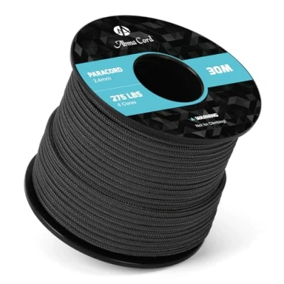 Image de Abma Cord 30M Paracorde 275 Corde en Nylon 2,4 mm 4 Brins de Survie, Extérieure, Tout Usage Max. 125kg (275lbs) Noir