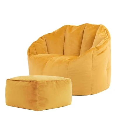 Image de Icon Fauteuil Pouf et Repose Pieds, Sirena, Jaune, Velours, Salon Tabouret Pouf, Adulte avec Remplissage