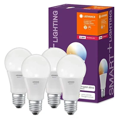 Image de LEDVANCE Smart+ LED, ZigBee Lampe mit E27 Sockel, warmweiß bis tageslicht (2000K 6500K), dimmbar, Direkt Kompatibel Echo Plus und Show (2. Gen.), Philips Hue Bridge, 4er Pack