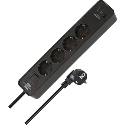 Image de Brennenstuhl Ecolor Multiprise 4 Prises avec 3 de Charge USB (boîte Distribution 2 Ports C PD 20 W et 1 Port A, Interrupteur câble 1,5 m) Noir