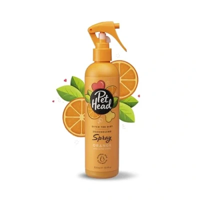 Image de PET HEAD Spray Désodorisant pour Chien 300 ml, Ditch the Dirt, Parfum d’Orange, Désodorise et Élimine les odeurs, Toilettage Professionnel, Hypoallergénique, Formule Douce Chiots