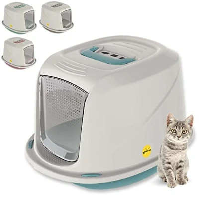 Image de Bac à litière pour chat avec couvercle, toilettes poignée de transport, clapet et filtre, existe en 4 couleurs