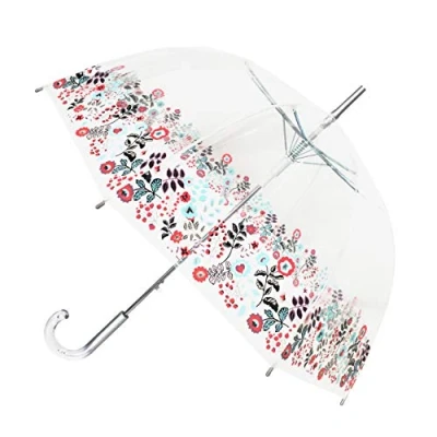 Image de SMATI Parapluie Long Transparent forme Cloche ; Solide Ouverture automatique Diamètre=85cm Poignée transparente Femme DENTELLE colorée