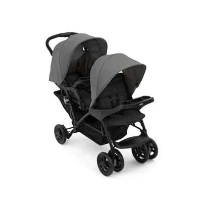 Image de Graco Stadium Duo® Poussette double, de la naissance à environ 3 ans (0 15 kg), utilisable aussi avec une nacelle, dossiers réglables, pliable, grand panier rangement, plateaux repas, Titanium