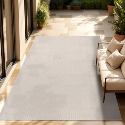 Image de Paco Home Tapis Intérieur Et Extérieur Balcon Terrasse Cuisine Monochrome Moucheté, Dimension:200x280 cm, Couleur:Ivoire