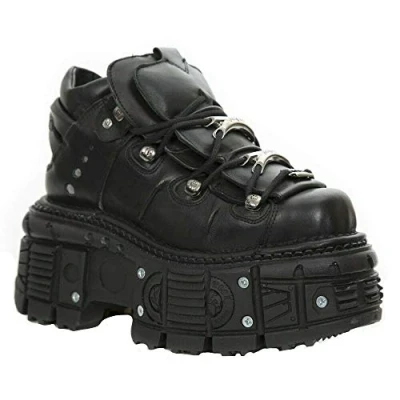 Image de New Rock M TANK106 C2 Unisexe Noir 100% Cuir Goth Plateforme Punk Mode Bottines Chaussure 9
