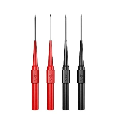 Image de Cleqee 4x sondes de test, sonde à aiguille perçage isolée multimètre, pointes test 0,7 mm avec prise 4 pour câble ligne fiche banane, 30 V/10 A