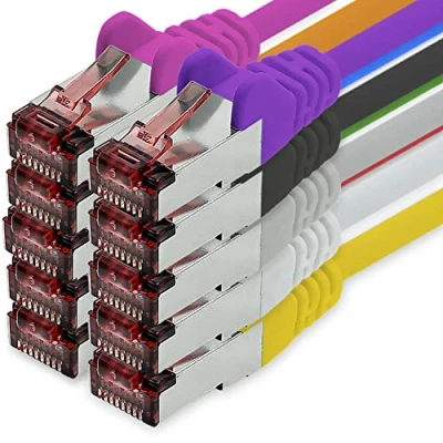 Image de freiwerk Câble réseau Cat.6 1m 10 couleurs Ethernet Lankabel Cat6 Lan Sftp Pimf Patchcord 1000 Mbit s compatible avec Cat5 Cat5e Cat6a Cat7 Cat8