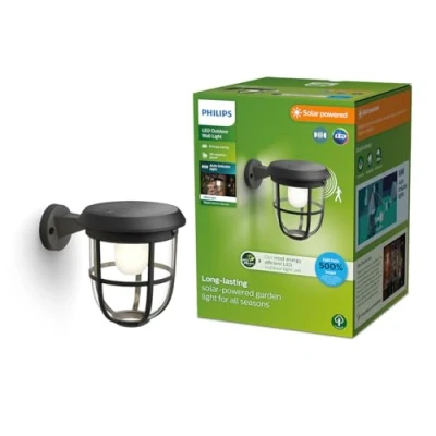 Image de Philips Radii Applique solaire auto connectable UltraEfficient, 1,3 W, 3000 K, noire, détecteur de mouvement, IP44 résistante aux intempéries