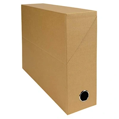Image de Exacompta Réf. 89528E 1 Boîte transfert en papier toilé Dos 90 mm Avec un œillet métal Pour format A4 Dimensions 25,5 x 34 9 cm Couleur havane Livrée montée