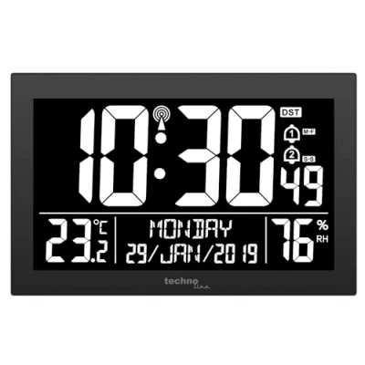 Image de Technoline WS 8017 Horloge Murale Radio pilotée avec température, humidité de l&#039;air, Date, Jour, 2 alarmes