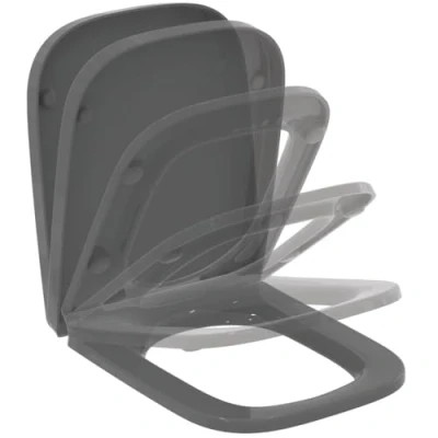 Image de Ideal Standard i.life B, Abattant WC enveloppant carré, avec fermeture ralentie et dégagement rapide, couvercle Duroplast charnières en acier inoxydable, gris brillant