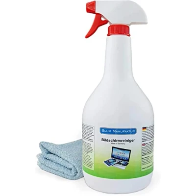 Image de Blum 1000ml Nettoyeur d&#039;écran + Chiffon Microfibre 30x30 cm. Nettoyage sans Rayures de Tous Les écrans et displays, Absolument Traces.