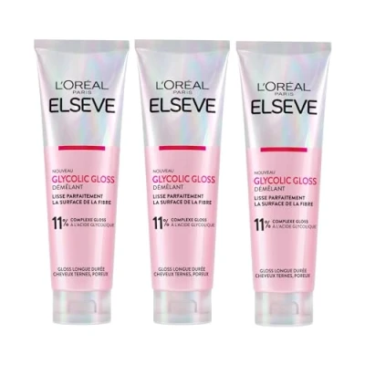 Image de L&#039;Oréal Paris Elvive Glycolic Gloss Acide Glycolique pour cheveux ternes et poreux Brillance intense longue durée 3 flacons de 150 ml