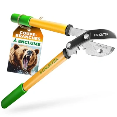 Image de GRÜNTEK Cisaille Coupe Branches Ébrancheur de 47 cm avec Sécateur à crémaillère. Élaguer Enclume Compact Grizzly en Aluminium
