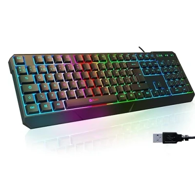 Image de KLIM Chroma Clavier Gamers QWERTZ DEUTSHLAND Filaire USB Haute Performance Éclairé chromatique Gaming Noir RGB PC Windows, Mac PS4 [ Nouvelle Version ]