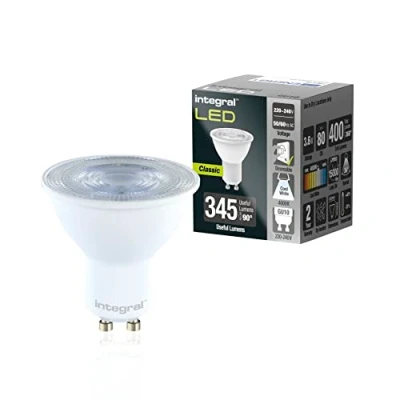 Image de Integral Ampoule LED GU10 5 PACK blanc froid 4000K, 400LM, 3,6W (équivalent à 50W) dimmable Efficace en énergie et idéale pour les spots projecteurs dans salles de bains, cuisines, salons