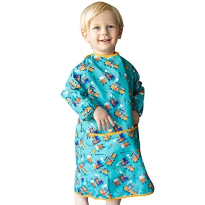 Image de Tidy Tot®™ Bavoir Manches Longues pour Bébé Tablier Bebe Manger Imperméable L&#039;alimentation des Bébés et les Tout Petits 6 Mois à 4 Ans. DME. Sac de Voyage Inclus.