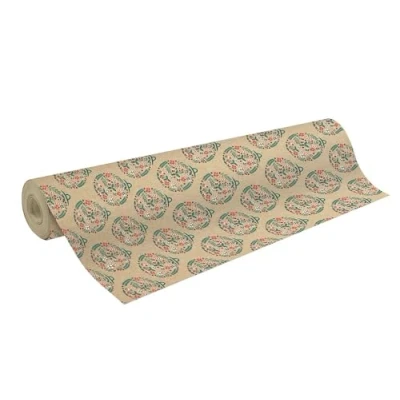 Image de Clairefontaine 223899C Une Bobine Papier Kraft Brut Recyclé Dimensions : 50mx70 cm 70g Motif Boules De Noël, Rouge/Vert Recyclé, Idéal pour Emballage Cadeaux, DIY, Loisirs Créatifs