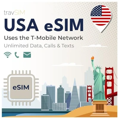 Image de travSIM USA eSIM Réseau T Mobile Données, appels et textes illimités aux pour Fonctionne sur Les appareils iOS Android compatibles 14 Jours