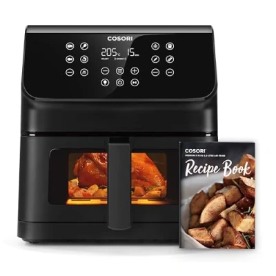 Image de COSORI Air Fryer 6.2L,Avec Fenêtre Visible,12 en 1,Technologie RapidAir,Friteuse Sans Huile, Jusqu&#039;à 55% d&#039;Énergie Moins,Faible Bruit, Rappel Shake/Rôtir/Bake, Écran Tactile LED,Livre de Recette