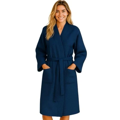 Image de Morgenstern Sortie de Bain Femme Kimono Coton Gaufre Taille XL Bleu Foncé