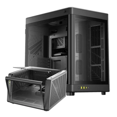 Image de GAMDIAS PC Gamer Boitier, Boîtiers Gaming EATX Grand Tour Vide, 2 Positions, Double Chambre, Porte en Verre Trempé à Ouverture Tactile, Airflow, Noir