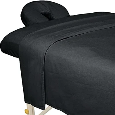 Image de ForPro Premium Ensemble de 3 draps Massage en Flanelle pour Table Massage, Comprenant Drap Plat, Housse et Repose tête Noir