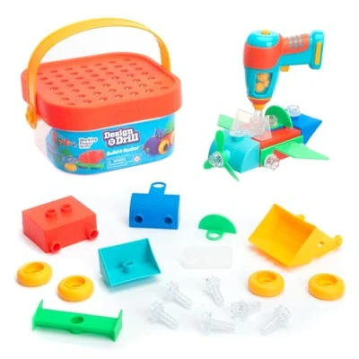 Image de Learning Resources Seau de construction Design &amp; Drill , jouet STEM, 41 pièces avec perceuse électrique en plastique, jouets voyage pour garçons et filles, à partir 3 ans