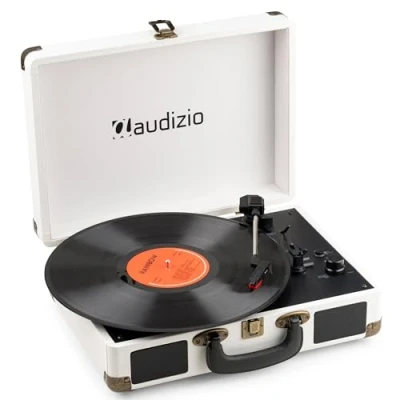Image de Audizio RP116CR Platine Vinyle Rétro avec Bluetooth in &amp; Out, Haut Parleurs Intégrés Crème, Lecture 33/45 78 Tours, Idéal pour Écouter Vos Anciens Vinyles Préférés