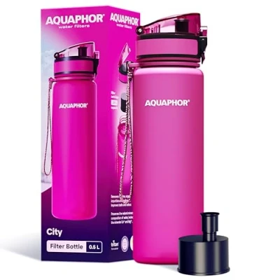 Image de AQUAPHOR City Bottle Bouteille d&#039;eau de voyage avec filtre à charbon actif, le chlore et les impuretés, fabriquée en Tritan sans BPA, restez hydraté lors vos déplacements