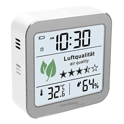 Image de Technoline WL1020 Moniteur de qualité l&#039;air ambiant, successeur du WL1005, Affichage la température, l&#039;humidité, Alarme Mauvaise l&#039;air, Argent, Blanc