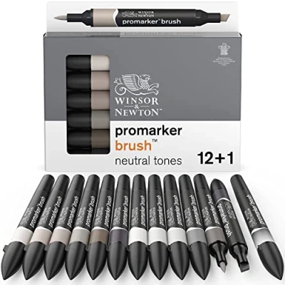 Image de Winsor &amp; Newton Promarker Brush Set de 12+1 Blender Tons neutres