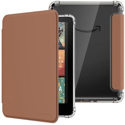Image de MoKo Coque pour 7&quot; Kindle Paperwhite 12 Gén Modèle 2024 et Colorsoft Signature Edition 2024, Étui de Protection Ultra Clair en TPU Souple Transparent avec Auto Réveil/Sommeil, Brun