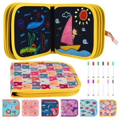 Image de livre de coloriage Funkprofi pour enfants avec 12 crayons couleur, planche à dessin graffiti, lavable et réutilisable, 14 pages