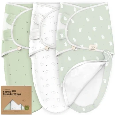 Image de Lot de 3 Sacs Couchage à Fermeture éclair Pour Bébé Sac Nouveau né 0 mois, Langes Faciles Changer né,Couvertures d&#039;emmaillotage(Bunnies)