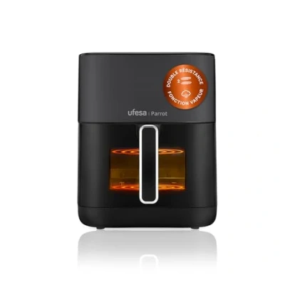 Image de Ufesa Parrot, Friteuse Air Fryer, Double Résistance avec Vapeur, 6 L, 1800 W, 10 Programmes Préprogrammés, Fenêtre et Lumière Intérieure, Livre de Recettes Inclus