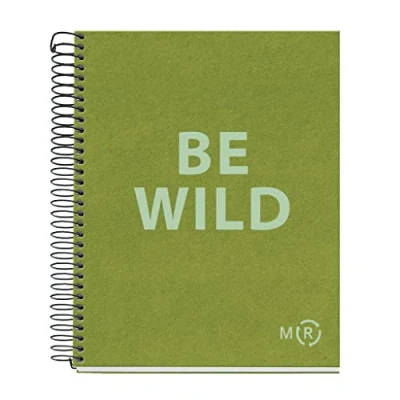 Image de Miquelrius Carnet A5 Be Eco, 80 Feuilles 90 g/m², Règles Horizontales 7 mm, 1 Bande Couleur, 2 Trous, Couverture Recyclée, Vert Olive