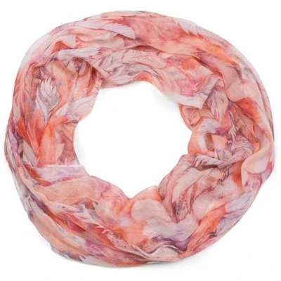 Image de styleBREAKER Écharpe à boucle pour femmes avec motif de plumes colorées, écharpe tube bohème légère et estivale multicolore 01016239, couleur:Orange Rouge